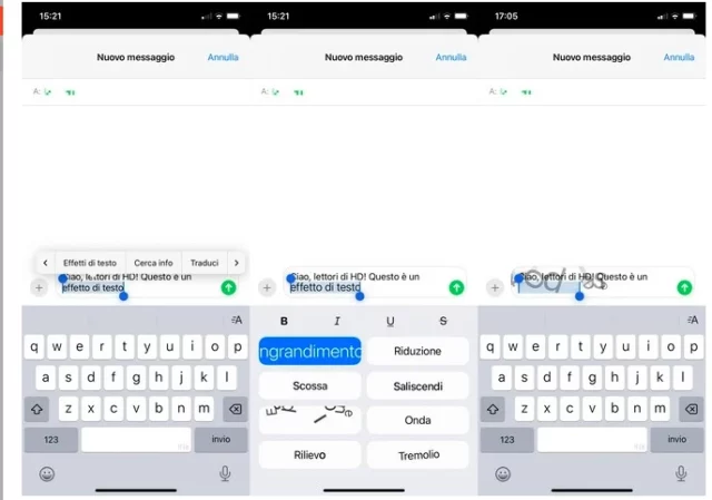 Un esempio di effetti di testo su Messaggi- iOS 18