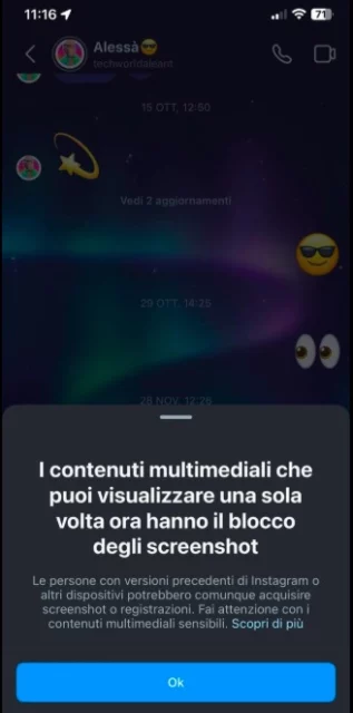 La segnalazione sulla funzione di Instagram